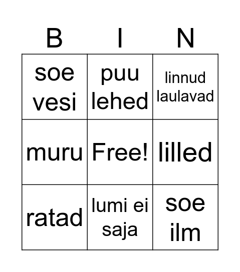 kevad Bingo Card