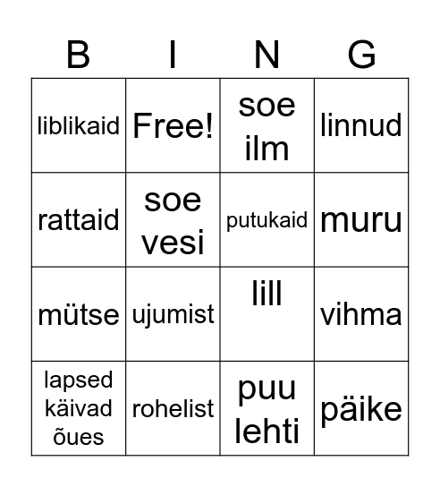kevad Bingo Card