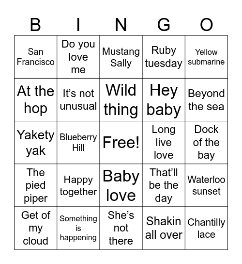 Rockin Bingo Card