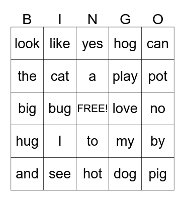 Sight Word & word Family  Bingo Card