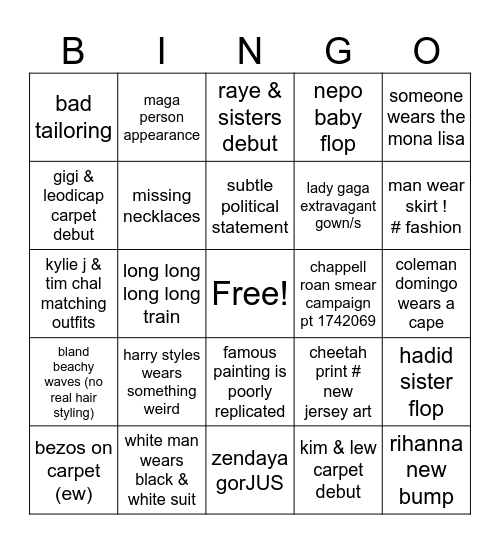 met gala 2026: fashion is art Bingo Card