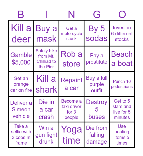 GTA V Bingo Card