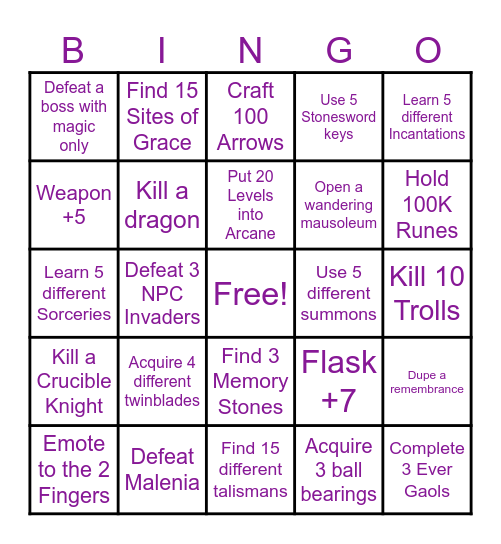 Elden Ring Bingo Card