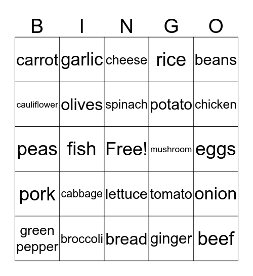 Food 2 Bingo Card