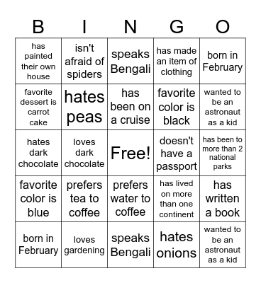 Human Bingo Card
