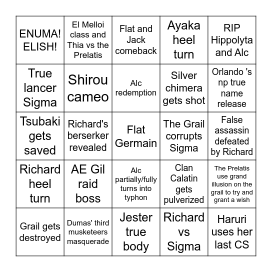 FSF VOLUME 10 PREDICTIONS Bingo Card