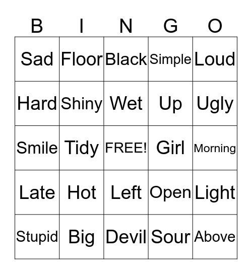 Antonyms Bingo Card