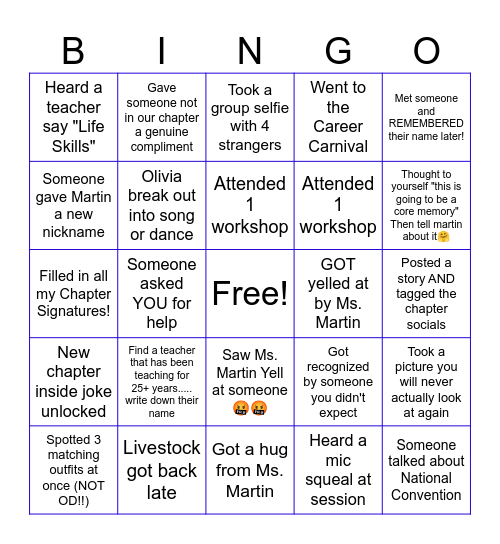 STATE FFA CONVENTION DAY 2 Bingo Card