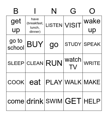 Tense Review Bingo Card