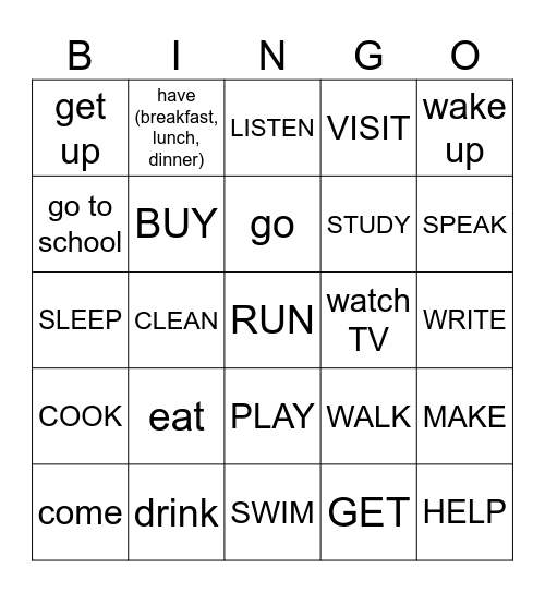 Tense Review Bingo Card