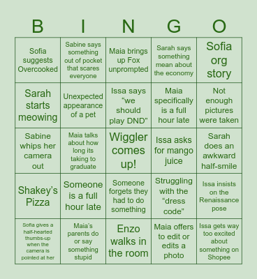 Squangout Bingo Card