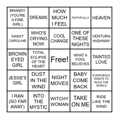 "THE BEST 80s PLAYLIST EVER" Bingo Card
