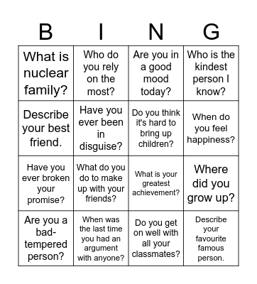 People and Society (B2) Bingo Card
