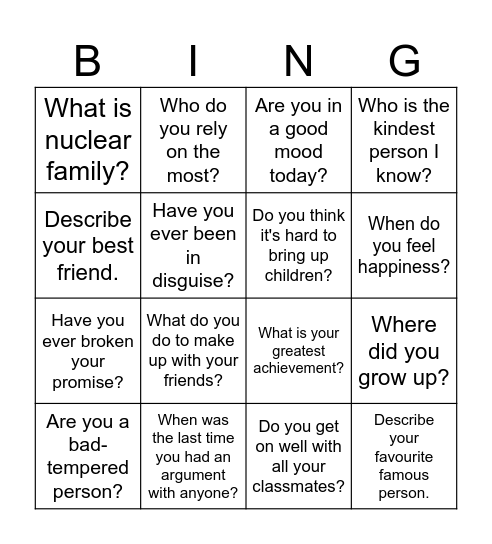 People and Society (B2) Bingo Card