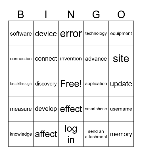 Technology Bingo Card