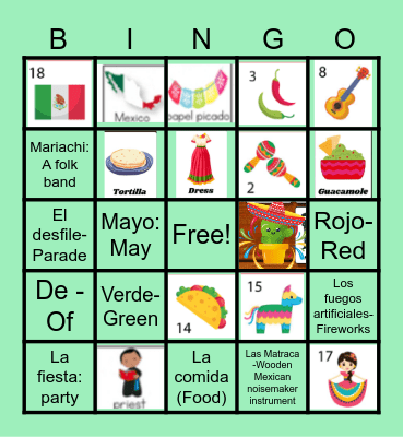 cinco de mayo Bingo Card
