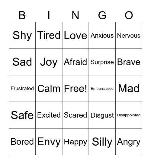 Emotions Bingo Card