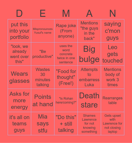 DEMAINING IT Bingo Card