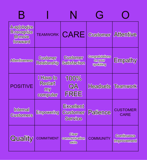 Customer Service Week 2019 Bingo Card
