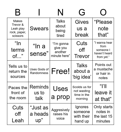 Thomaris Bingo Card