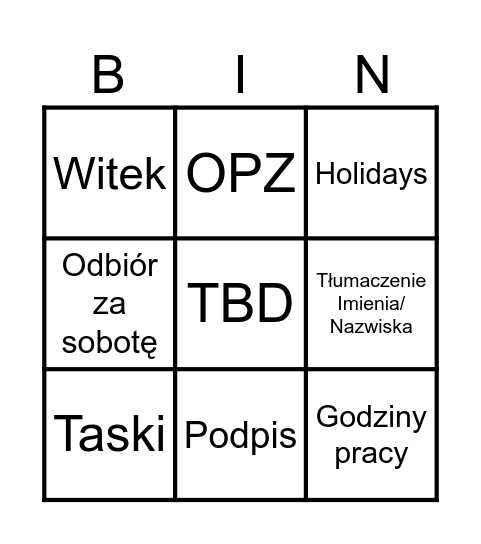 Karl Bingo Card