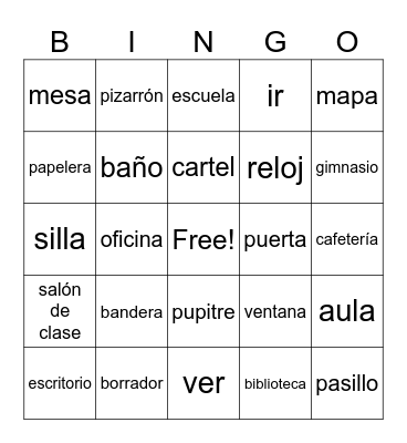School Places & School Items Bingo Card