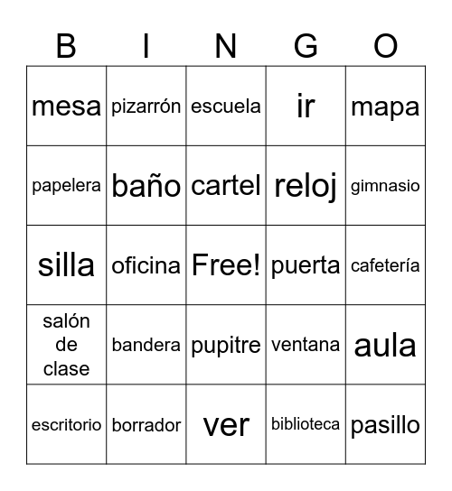School Places & School Items Bingo Card