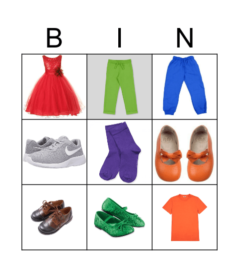 CLOTHES AND COLORS Bingo Card