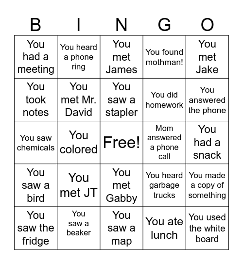 Work with Mom Bingo! Bingo Card