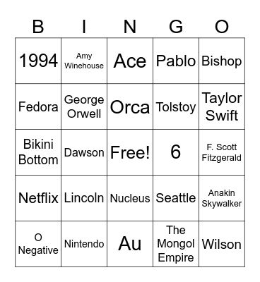 TRingo! #70 General Trivia! Bingo Card