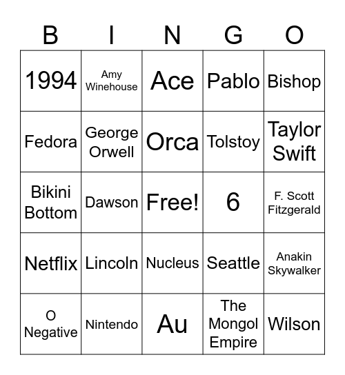 TRingo! #70 General Trivia! Bingo Card
