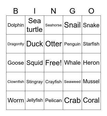 Underwater Life Bingo Card