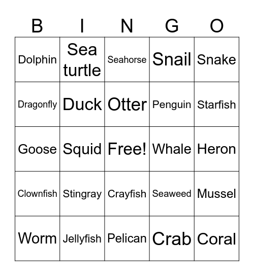 Underwater Life Bingo Card