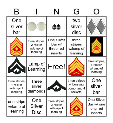 Marine Corps Ranks Bingo Card