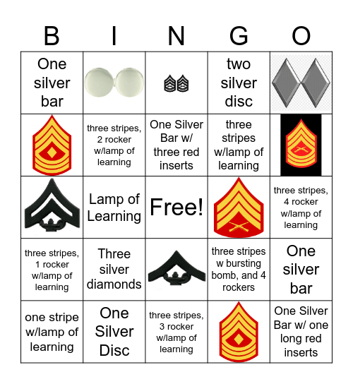 Marine Corps Ranks Bingo Card