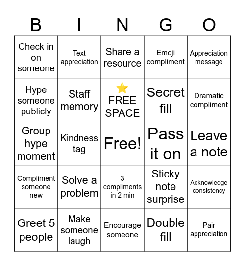 Fill the bucket bingo Card
