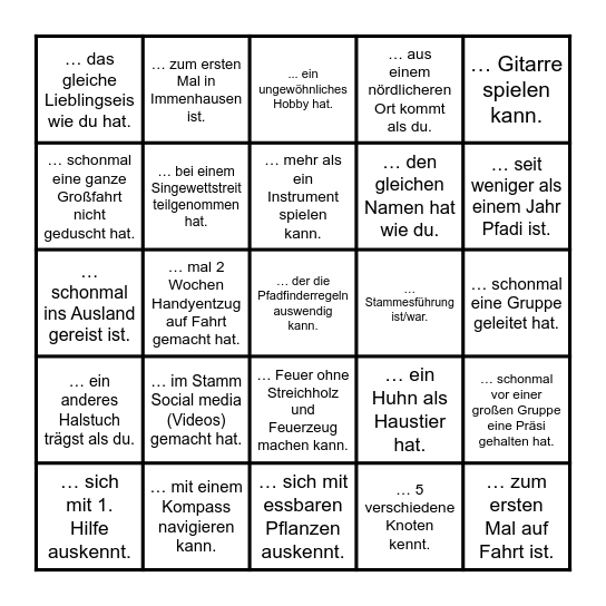 Finde einen Menschen, der ... Bingo Card