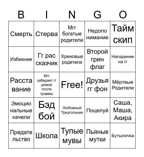 Гача сериалы Gacha life Bingo Card