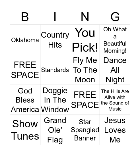 Sing-Along Bingo Card