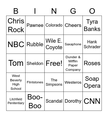 TRingo #72 TV! Bingo Card