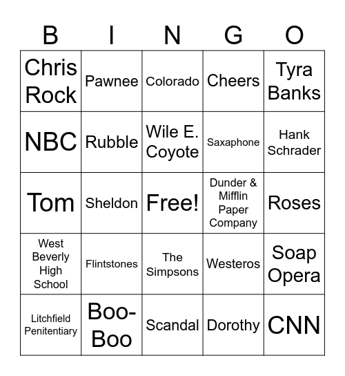 TRingo #72 TV! Bingo Card