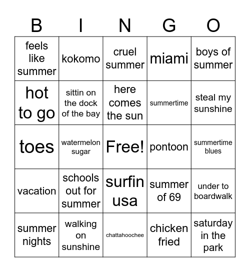Summer Bingo Card