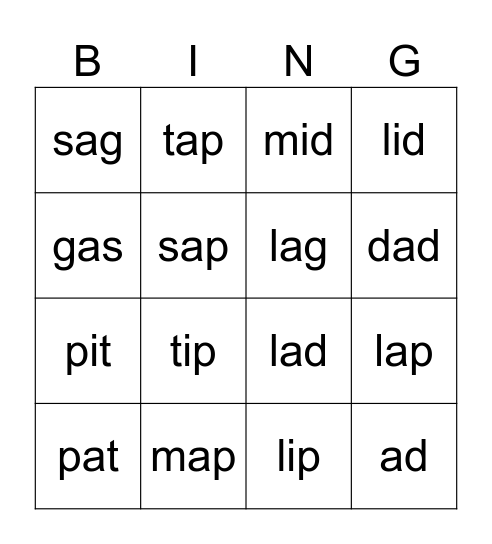 Phonics Bingo Card