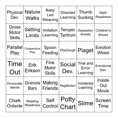 Child Development Bingo Card