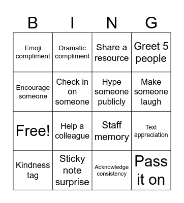 Bucket filler Bingo Card
