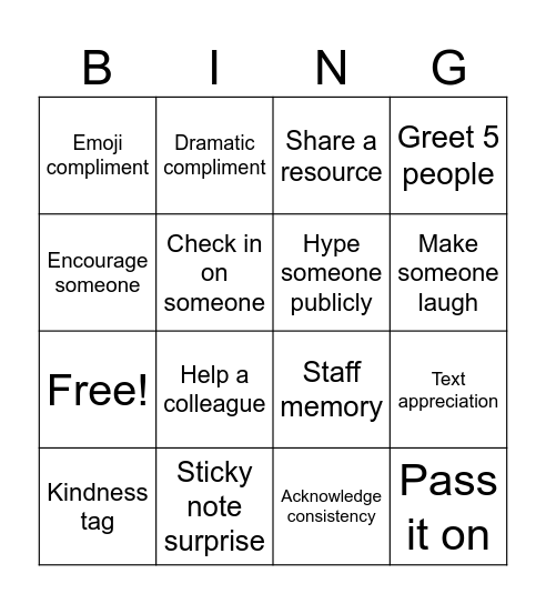 Bucket filler Bingo Card
