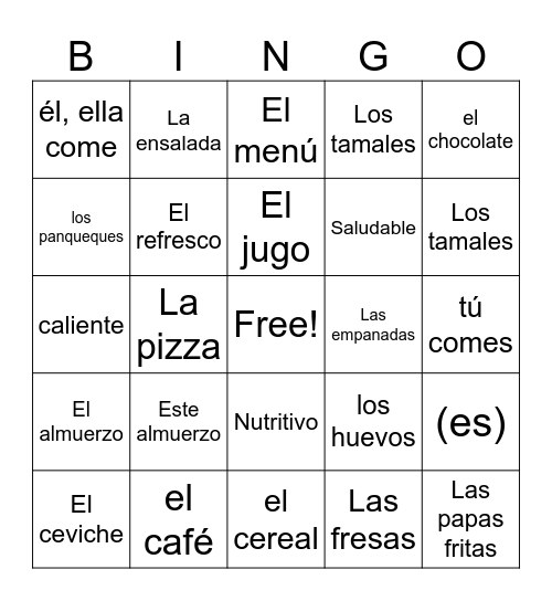 La Comida #2 Bingo Card