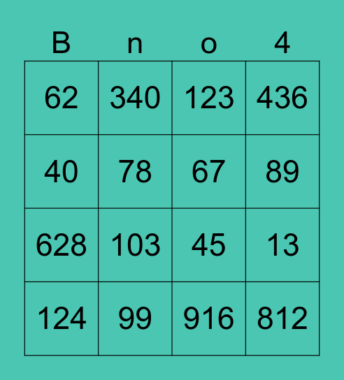 Bingo 4B Bingo Card