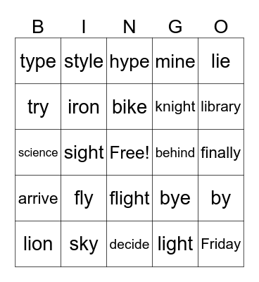 Long I Bingo Time ! Bingo Card