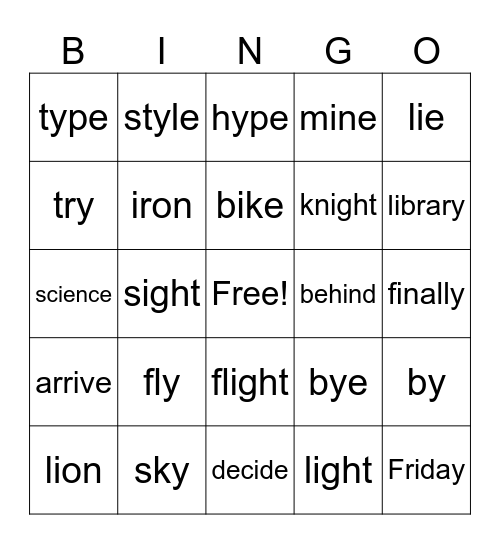 Long I Bingo Time ! Bingo Card